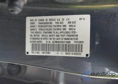 2014 Honda Cr-V Lx z USA, uszkodzony, nr VIN 3CZRM3H32EG715600